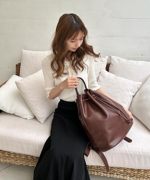 my twilight（マイトワイライト）の「mytwilight 巾着型ラウンドフォルムリュック（バックパック/リュック・レディース・ダークブラウン/ベージュ/アイボリー・FREE）」の20枚目の写真