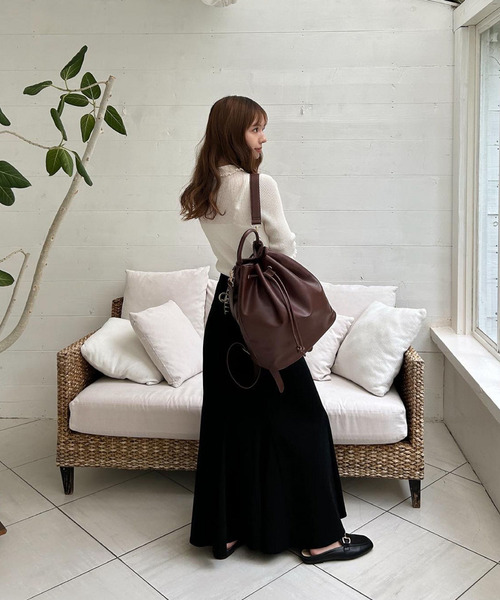 my twilight（マイトワイライト）の「mytwilight 巾着型ラウンドフォルムリュック（バックパック/リュック・レディース・ダークブラウン/ベージュ/アイボリー・FREE）」の22枚目の写真