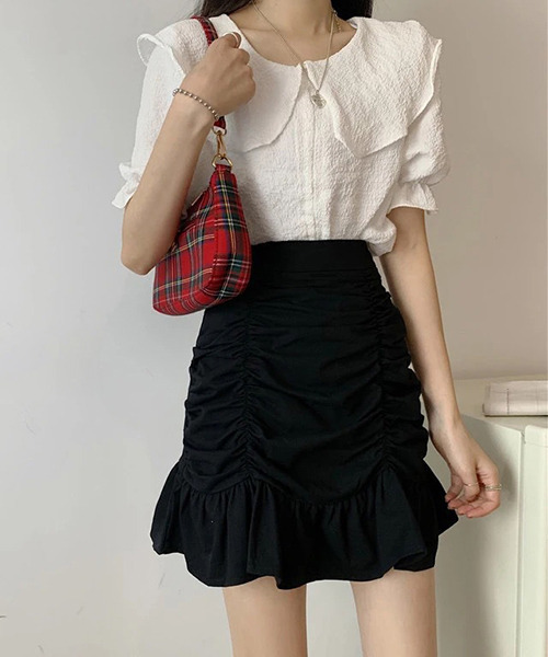 c.u.l（シーユーエル）の「シャーリングデザインミニスカート culw448（スカート・レディース・ブラック・L/M/XL）」の6枚目の写真