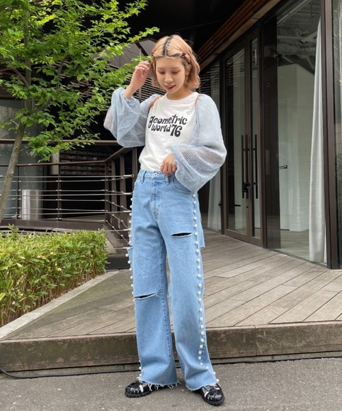 HELLO.SANFRANCISCO（ハローサンフランシスコ）の「【HELLO.SANFRANCISCO/ハローサンフランシスコ】メッシュ配色ボレロ（カーディガン/ボレロ・レディース・サックスブルー・FREE）」の3枚目の写真