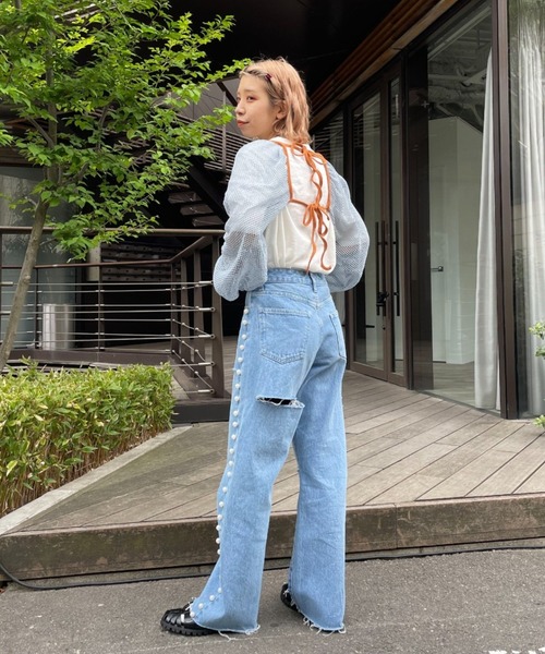 HELLO.SANFRANCISCO（ハローサンフランシスコ）の「【HELLO.SANFRANCISCO/ハローサンフランシスコ】メッシュ配色ボレロ（カーディガン/ボレロ・レディース・サックスブルー・FREE）」の4枚目の写真