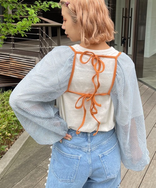 HELLO.SANFRANCISCO（ハローサンフランシスコ）の「【HELLO.SANFRANCISCO/ハローサンフランシスコ】メッシュ配色ボレロ（カーディガン/ボレロ・レディース・サックスブルー・FREE）」の6枚目の写真