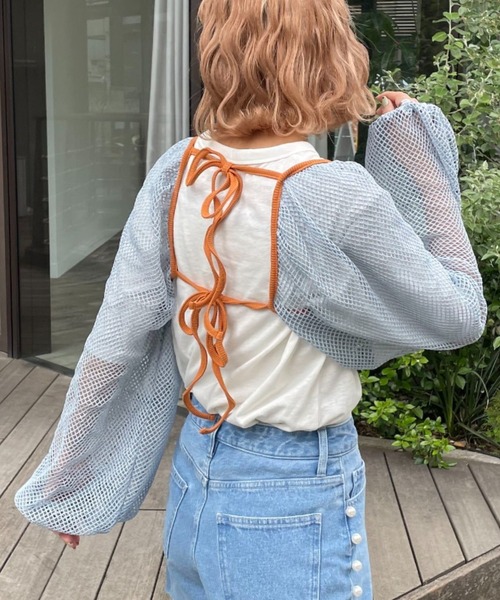 HELLO.SANFRANCISCO（ハローサンフランシスコ）の「【HELLO.SANFRANCISCO/ハローサンフランシスコ】メッシュ配色ボレロ（カーディガン/ボレロ・レディース・サックスブルー・FREE）」の7枚目の写真