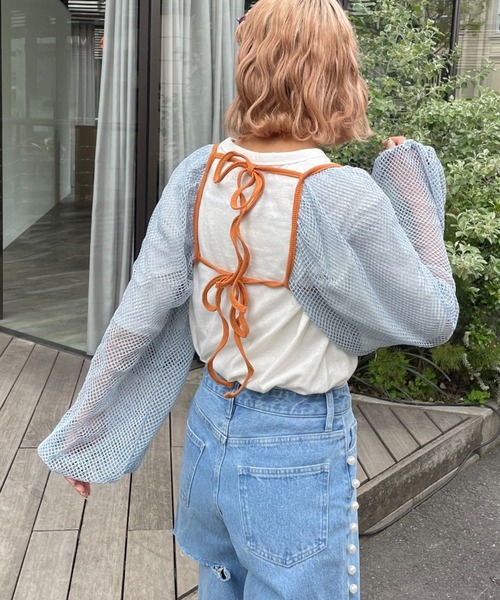 HELLO.SANFRANCISCO（ハローサンフランシスコ）の「【HELLO.SANFRANCISCO/ハローサンフランシスコ】メッシュ配色ボレロ（カーディガン/ボレロ・レディース・サックスブルー・FREE）」の8枚目の写真