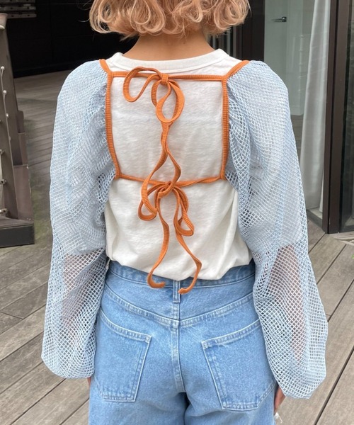 HELLO.SANFRANCISCO（ハローサンフランシスコ）の「【HELLO.SANFRANCISCO/ハローサンフランシスコ】メッシュ配色ボレロ（カーディガン/ボレロ・レディース・サックスブルー・FREE）」の11枚目の写真