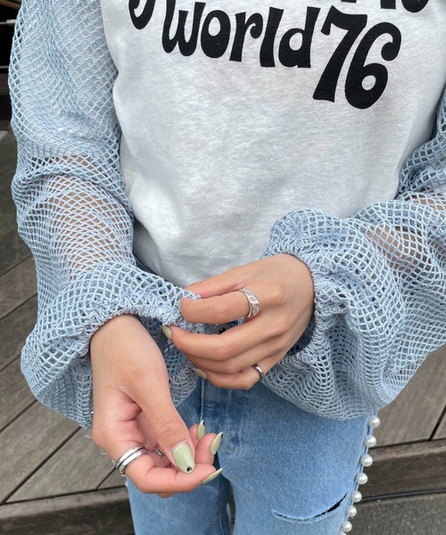 HELLO.SANFRANCISCO（ハローサンフランシスコ）の「【HELLO.SANFRANCISCO/ハローサンフランシスコ】メッシュ配色ボレロ（カーディガン/ボレロ・レディース・サックスブルー・FREE）」の14枚目の写真