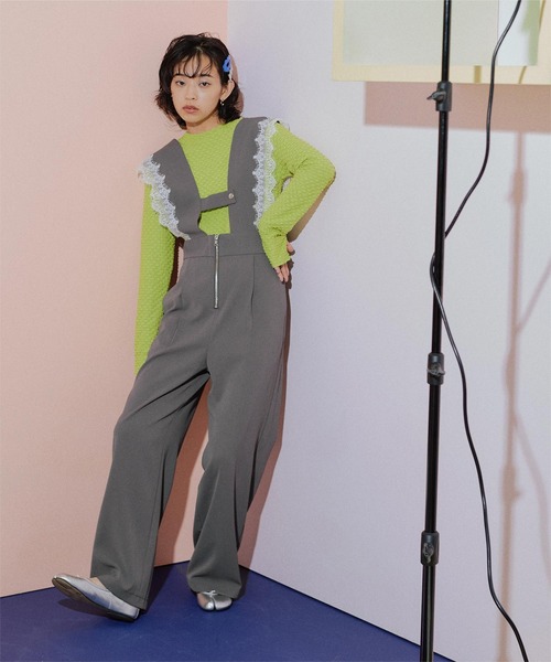 miette(ミエット)の「レーストリムフロントジップオールインワン(つなぎ/オールインワン・レディース・グレー/ブラック・FREE)」の11枚目の写真