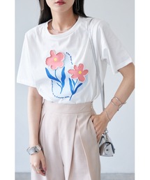 【ZOZO限定】パール付きフラワープリントＴシャツ