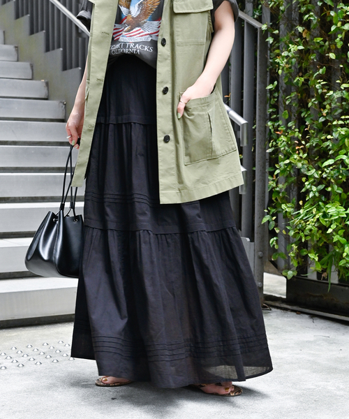 B.C STOCK(ベーセーストック)の「ピンタックギャザースカート(スカート・レディース・ホワイト/ブラック・FREE)」の21枚目の写真