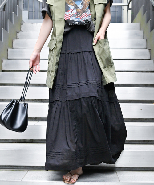 B.C STOCK(ベーセーストック)の「ピンタックギャザースカート(スカート・レディース・ホワイト/ブラック・FREE)」の7枚目の写真