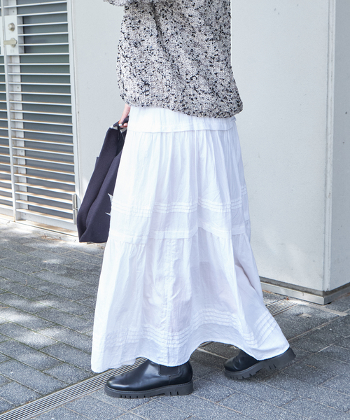 B.C STOCK(ベーセーストック)の「ピンタックギャザースカート(スカート・レディース・ホワイト/ブラック・FREE)」の9枚目の写真