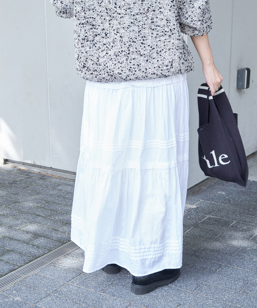 B.C STOCK(ベーセーストック)の「ピンタックギャザースカート(スカート・レディース・ホワイト/ブラック・FREE)」の13枚目の写真