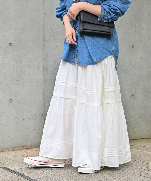 B.C STOCK(ベーセーストック)の「ピンタックギャザースカート(スカート・レディース・ホワイト/ブラック・FREE)」の20枚目の写真