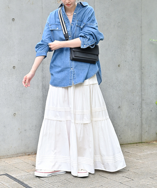 B.C STOCK(ベーセーストック)の「ピンタックギャザースカート(スカート・レディース・ホワイト/ブラック・FREE)」の10枚目の写真