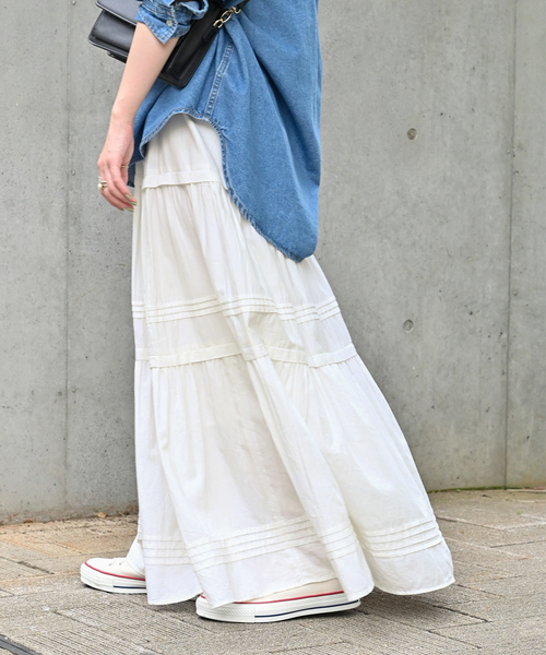 B.C STOCK(ベーセーストック)の「ピンタックギャザースカート(スカート・レディース・ホワイト/ブラック・FREE)」の17枚目の写真