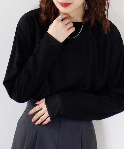 hunch（ハンチ）の「hunch シアー×２０TR天竺　レイヤードシアープルオーバー（Tシャツ/カットソー・レディース・ブラック/オフホワイト・FREE）」の18枚目の写真