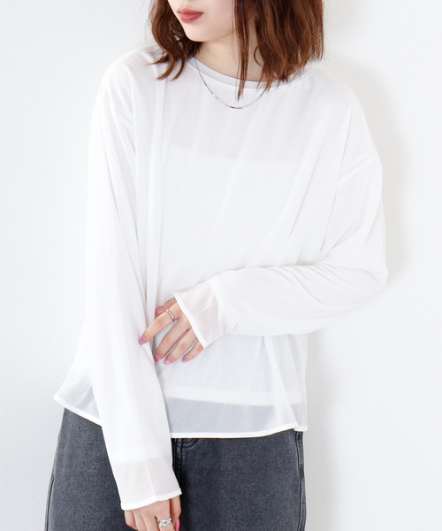 hunch（ハンチ）の「hunch シアー×２０TR天竺　レイヤードシアープルオーバー（Tシャツ/カットソー・レディース・ブラック/オフホワイト・FREE）」の5枚目の写真
