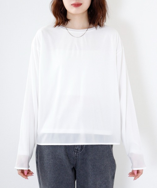 hunch（ハンチ）の「hunch シアー×２０TR天竺　レイヤードシアープルオーバー（Tシャツ/カットソー・レディース・ブラック/オフホワイト・FREE）」の9枚目の写真