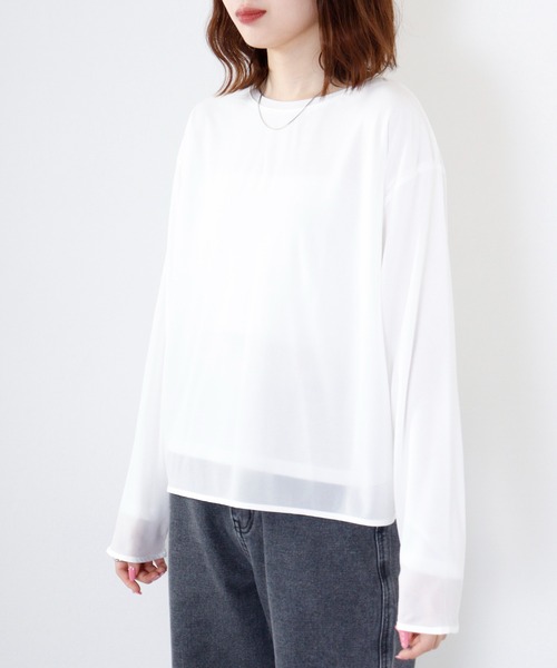 hunch（ハンチ）の「hunch シアー×２０TR天竺　レイヤードシアープルオーバー（Tシャツ/カットソー・レディース・ブラック/オフホワイト・FREE）」の10枚目の写真