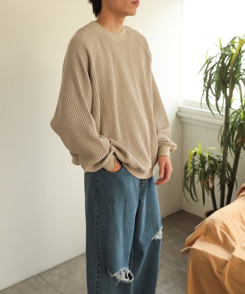 SENSE OF PLACE by URBAN RESEARCH(センスオブプレイスバイアーバンリサーチ)の「カラーワッフルルーズスウェットシャツ(スウェット・メンズ・チャコールグレー/ライトベージュ/ブラウン・MEDIUM/LARGE)」の17枚目の写真