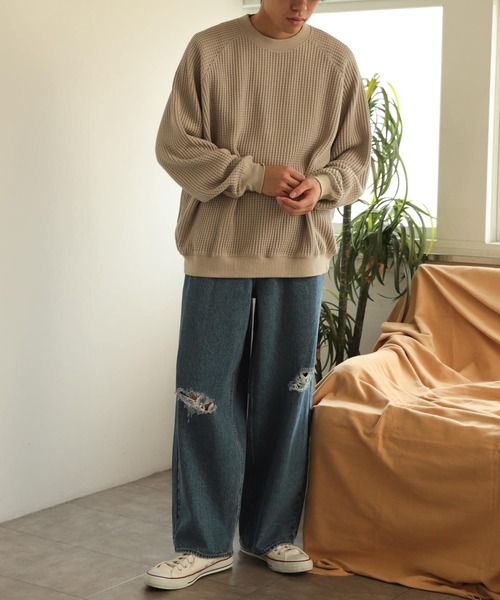 SENSE OF PLACE by URBAN RESEARCH(センスオブプレイスバイアーバンリサーチ)の「カラーワッフルルーズスウェットシャツ(スウェット・メンズ・チャコールグレー/ライトベージュ/ブラウン・MEDIUM/LARGE)」の18枚目の写真