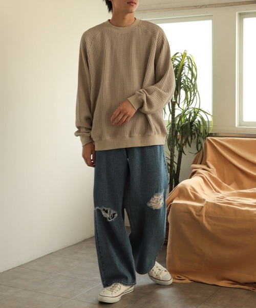 SENSE OF PLACE by URBAN RESEARCH(センスオブプレイスバイアーバンリサーチ)の「カラーワッフルルーズスウェットシャツ(スウェット・メンズ・チャコールグレー/ライトベージュ/ブラウン・MEDIUM/LARGE)」の19枚目の写真