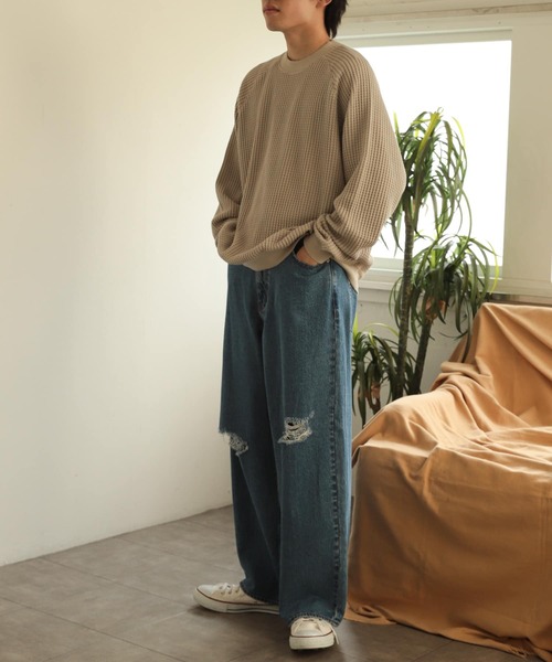 SENSE OF PLACE by URBAN RESEARCH(センスオブプレイスバイアーバンリサーチ)の「カラーワッフルルーズスウェットシャツ(スウェット・メンズ・チャコールグレー/ライトベージュ/ブラウン・MEDIUM/LARGE)」の20枚目の写真