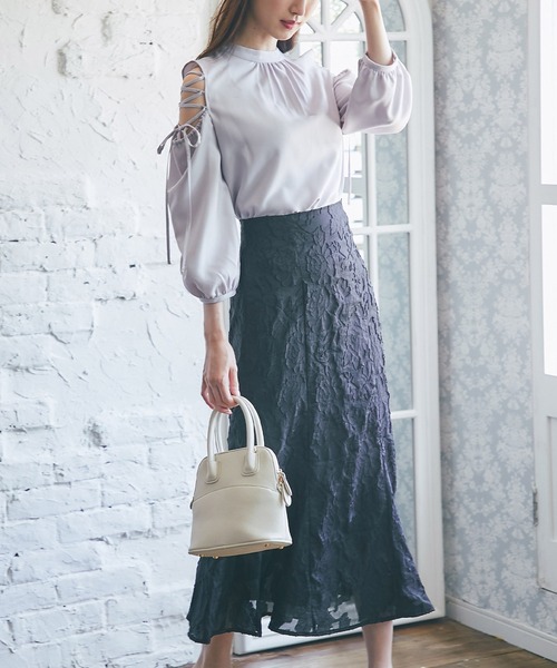 tocco closet(トッコ クローゼット)の「フラワーオーガンジージャカードマーメイドスカート(スカート・レディース・ブラック・M)」の3枚目の写真