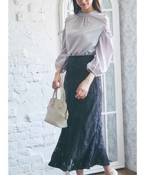 tocco closet(トッコ クローゼット)の「フラワーオーガンジージャカードマーメイドスカート(スカート・レディース・ブラック・M)」の4枚目の写真