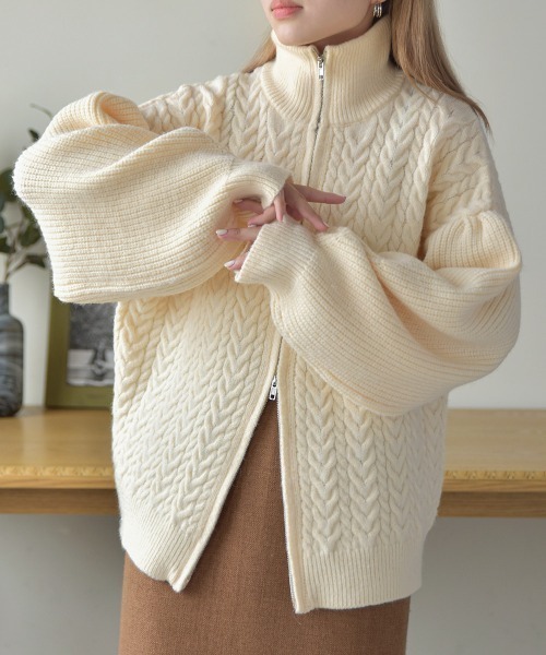 Bab（バブ）の「Wジップもちもちケーブルニットカーディガン