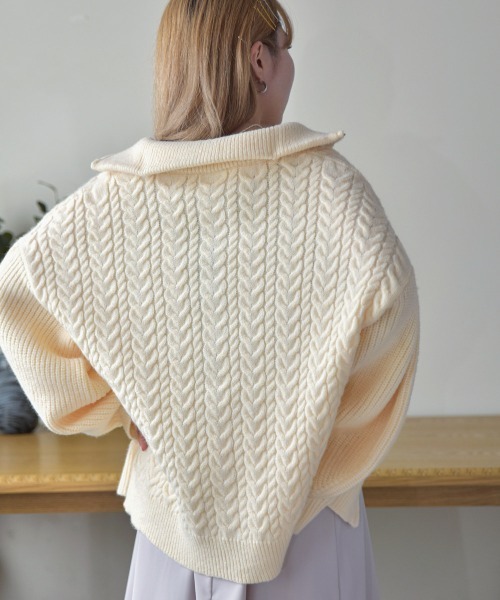 Bab(バブ)の「Wジップもちもちケーブルニットカーディガン(カーディガン/ボレロ・レディース・オレンジ系その他/ベージュ/チャコールグレー/アイボリー・FREE)」の12枚目の写真