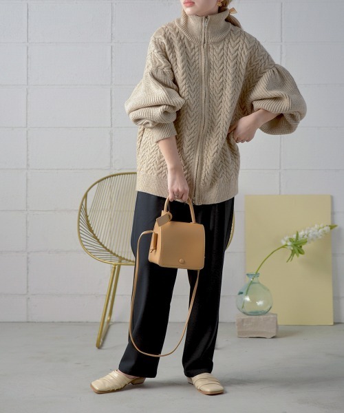 Bab(バブ)の「Wジップもちもちケーブルニットカーディガン(カーディガン/ボレロ・レディース・オレンジ系その他/ベージュ/チャコールグレー/アイボリー・FREE)」の18枚目の写真