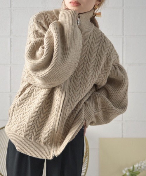 Bab(バブ)の「Wジップもちもちケーブルニットカーディガン(カーディガン/ボレロ・レディース・オレンジ系その他/ベージュ/チャコールグレー/アイボリー・FREE)」の22枚目の写真