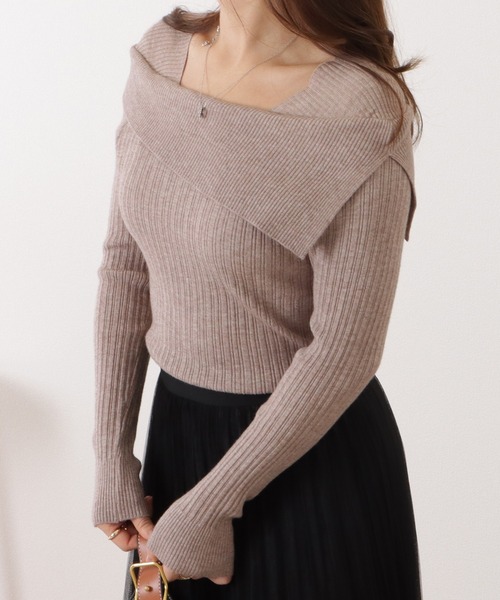 Lace Ladies(レースレディース)の「オフショル風変形リブニットプルオーバー(ニット/セーター・レディース・アイボリー/グレイッシュベージュ/ブラック/グレー・FREE)」の14枚目の写真