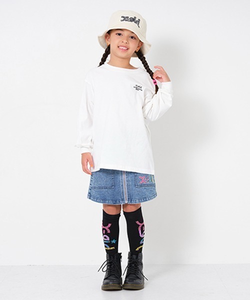 X-girl Stages（エックスガールステージス）の「マエファスナー台形スカート（スカート・キッズ・ライトブルー/ブラック/ネイビー・100cm/110cm/120cm/130cm/140cm/90cm）」の3枚目の写真