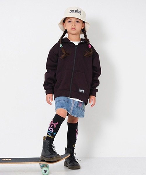 X-girl Stages（エックスガールステージス）の「マエファスナー台形スカート（スカート・キッズ・ライトブルー/ブラック/ネイビー・100cm/110cm/120cm/130cm/140cm/90cm）」の6枚目の写真