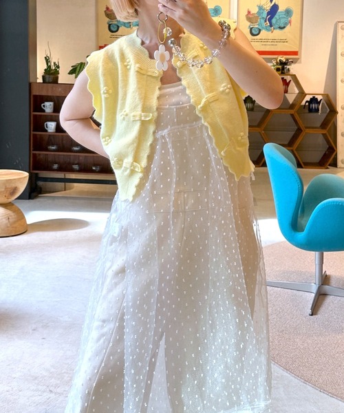 Alley by w closet（アリーバイダブルクローゼット）の「【Alley】パール付チャイナボタンベスト（ベスト・レディース・オレンジ/イエロー/グリーン・FREE）」の5枚目の写真