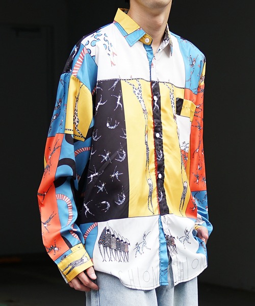 MinoriTY(マイノリティ)の「【MinoriTY】マルチプリント総柄ビッグシルエットシャツ オーバーサイズ ビッグシルエット ルーズフィット メンズ 秋服(シャツ/ブラウス・メンズ・ブラック/ホワイト×ブラック/マルチ/アニマル/ネイビー/ホワイト/グリーン/ダークブラック/ブルー/ストライプ/ゼブラ/ブルーグリーン/レオパード/ライトブラック/アイボリー/イエロー/クリアブラック/ダークグリーン/サファリグリーン/ピンク・M/L)」の16枚目の写真