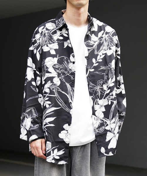 MinoriTY(マイノリティ)の「【MinoriTY】マルチプリント総柄ビッグシルエットシャツ オーバーサイズ ビッグシルエット ルーズフィット メンズ 秋服(シャツ/ブラウス・メンズ・ブラック/ホワイト×ブラック/マルチ/アニマル/ネイビー/ホワイト/グリーン/ダークブラック/ブルー/ストライプ/ゼブラ/ブルーグリーン/レオパード/ライトブラック/アイボリー/イエロー/クリアブラック/ダークグリーン/サファリグリーン/ピンク・M/L)」の21枚目の写真