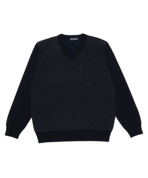 TOKYO SHIRTS（トウキョウシャツ）の「ヘリンボーン ベーシック ニットセーター（ニット/セーター・メンズ・チャコール/ネイビー・M/L/LL）」の5枚目の写真