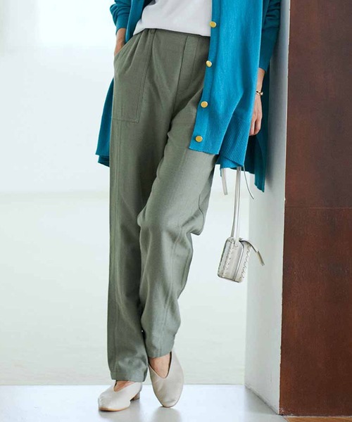 IEDIT（イディット）の「ＩＥＤＩＴ　綿１００％接結ダブルガーゼチノ風素材のきれいめベイカーパンツ（チノパンツ・レディース・ブラック/カーキ・MEDIUM/X-LARGE/LARGE/XX-LARGE）」の2枚目の写真