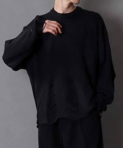 SITRY（シトリー）の「damage knit crew neck sweater/ダメージ ニット クルーネック セーター（ニット/セーター・メンズ・ブラウン/チャコールグレー/ブラック・M/L/XL）」の3枚目の写真