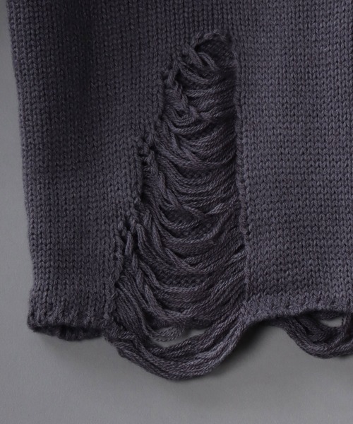 SITRY（シトリー）の「damage knit crew neck sweater/ダメージ ニット クルーネック セーター（ニット/セーター・メンズ・ブラウン/チャコールグレー/ブラック・M/L/XL）」の9枚目の写真