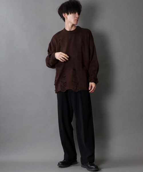 SITRY（シトリー）の「damage knit crew neck sweater/ダメージ ニット クルーネック セーター（ニット/セーター・メンズ・ブラウン/チャコールグレー/ブラック・M/L/XL）」の16枚目の写真