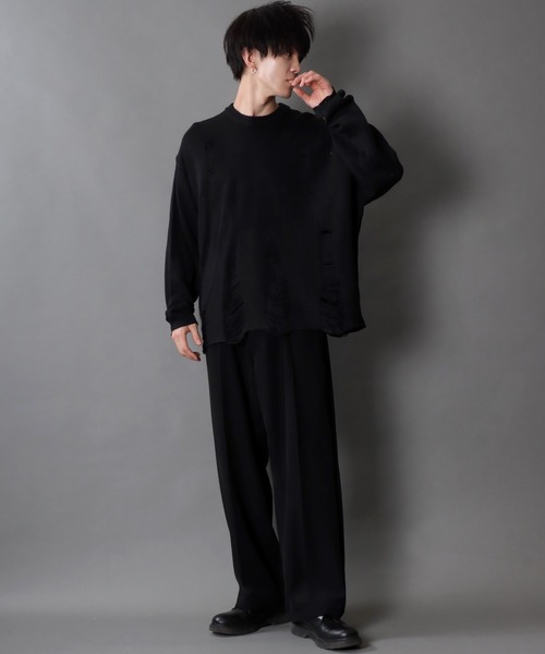 SITRY（シトリー）の「damage knit crew neck sweater/ダメージ ニット クルーネック セーター（ニット/セーター・メンズ・ブラウン/チャコールグレー/ブラック・M/L/XL）」の18枚目の写真