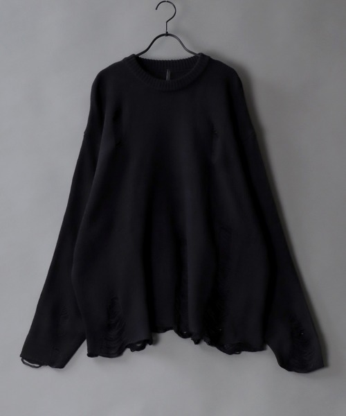 SITRY（シトリー）の「damage knit crew neck sweater/ダメージ ニット クルーネック セーター（ニット/セーター・メンズ・ブラウン/チャコールグレー/ブラック・M/L/XL）」の21枚目の写真