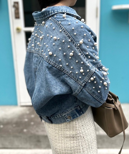 MODE ROBE（モードローブ）の「パール付きデニムジャケット（デニムジャケット・レディース・ブルー・FREE）」の4枚目の写真
