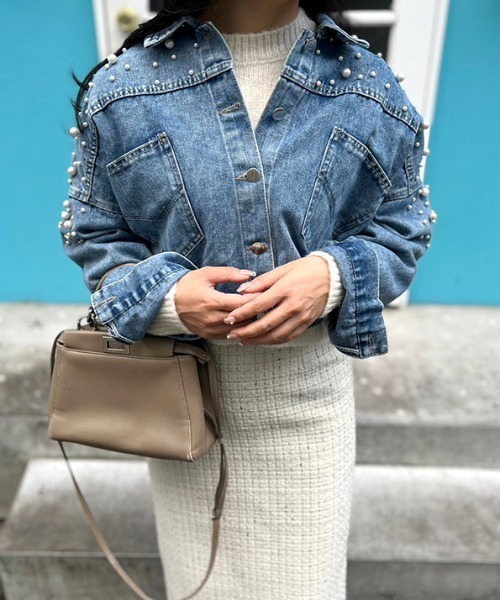 MODE ROBE（モードローブ）の「パール付きデニムジャケット（デニムジャケット・レディース・ブルー・FREE）」の7枚目の写真