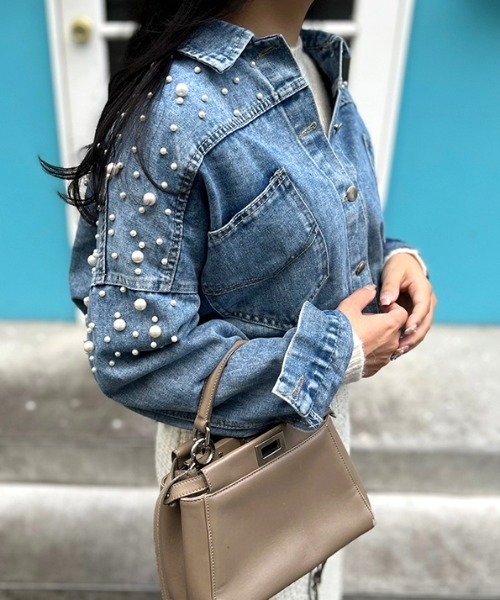 MODE ROBE（モードローブ）の「パール付きデニムジャケット（デニムジャケット・レディース・ブルー・FREE）」の8枚目の写真