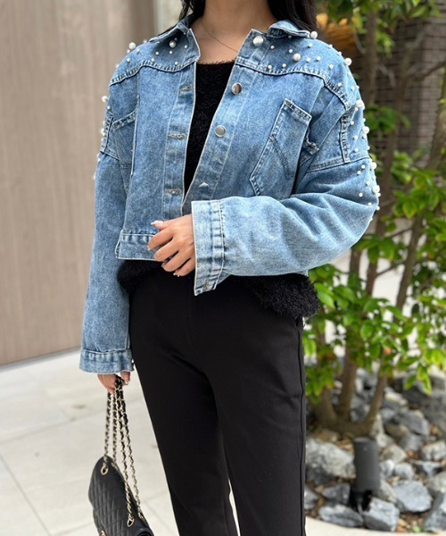 MODE ROBE（モードローブ）の「パール付きデニムジャケット（デニムジャケット・レディース・ブルー・FREE）」の9枚目の写真